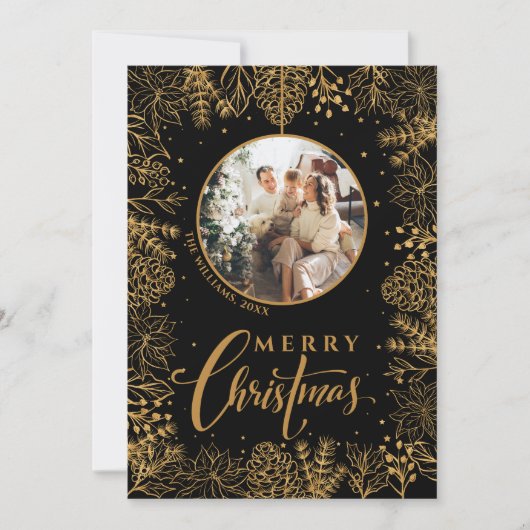 Minimalistische moderne foto kerst zwart feestdagenkaart (Voorkant)
