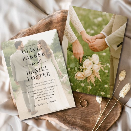 Minimalistische moderne foto overlay bruiloft kaart