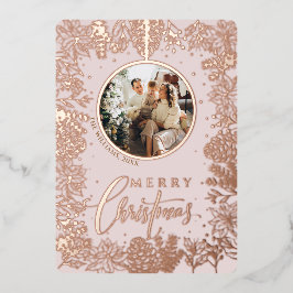 Minimalistische moderne foto roze kerst folie feestdagenkaart