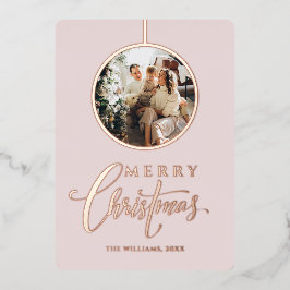 Minimalistische moderne foto roze kerst folie feestdagenkaart