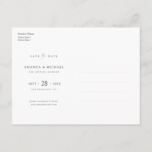 Minimalistische Moderne foto Save the Date WeddIng Uitnodiging Briefkaart (Achterkant)