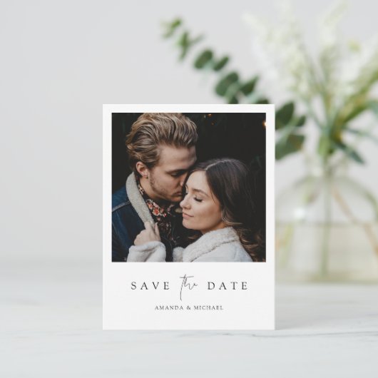Minimalistische Moderne foto Save the Date WeddIng Uitnodiging Briefkaart (Staand voorkant)