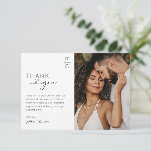 Minimalistische moderne foto trouwkaart bedanken bedankkaart (Staand voorkant)