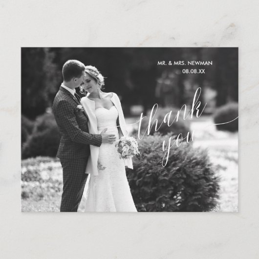 Minimalistische moderne foto trouwkaart bedankt briefkaart (Voorkant)