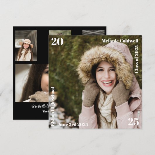 Minimalistische moderne fotocollage Afstuderen Aankondiging (Voorkant / Achterkant)
