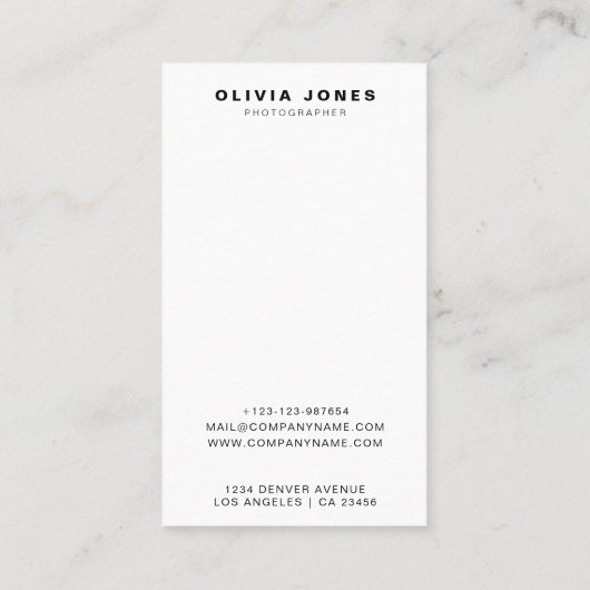 Minimalistische moderne fotografie, volledige foto visitekaartje (Achterkant)