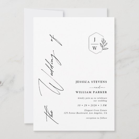 Minimalistische moderne gebladerte Monogram Crest  Kaart (Voorkant)