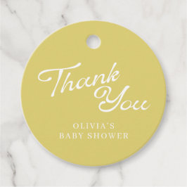 Minimalistische moderne gele retro script baby sho bedankjes labels