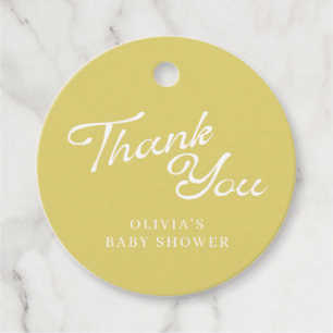 Minimalistische moderne gele retro script baby sho bedankjes labels