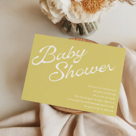Minimalistische moderne gele retro script baby sho kaart