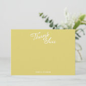 Minimalistische moderne gele retro script babyborr bedankkaart (Staand voorkant)