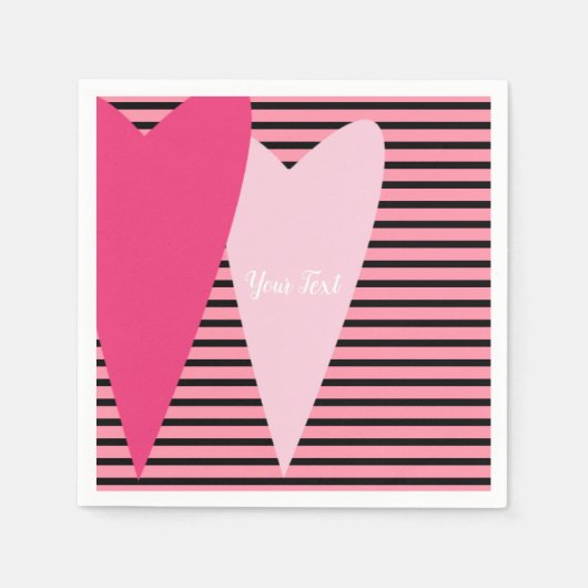 Minimalistische Moderne Gestreepte Roze Harten Cus Servet (Voorkant)