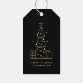 Minimalistische Moderne Gouden Kerstboom Chic Zwar Cadeaulabel
