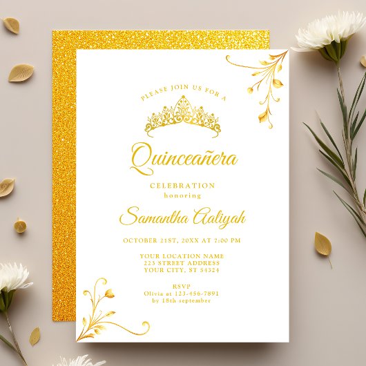 Minimalistische moderne gouden quinceanera kaart