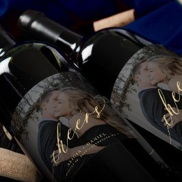 Minimalistische moderne gouden script juicht foto  wijn etiket