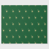 Minimalistische moderne gouden sterren groen kerst cadeaupapier (Vlak)