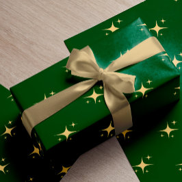 Minimalistische moderne gouden sterren groen kerst cadeaupapier