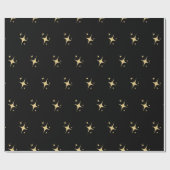 Minimalistische moderne gouden sterren zwart kerst cadeaupapier (Vlak)