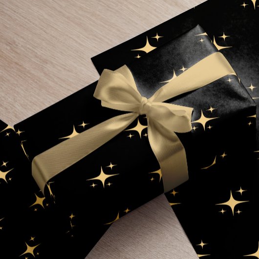 Minimalistische moderne gouden sterren zwart kerst cadeaupapier