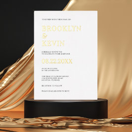 Minimalistische moderne gouden trouw | QR-code Folie Uitnodiging