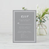 Minimalistische moderne grijze chic bruiloft RSVP (Staand voorkant)