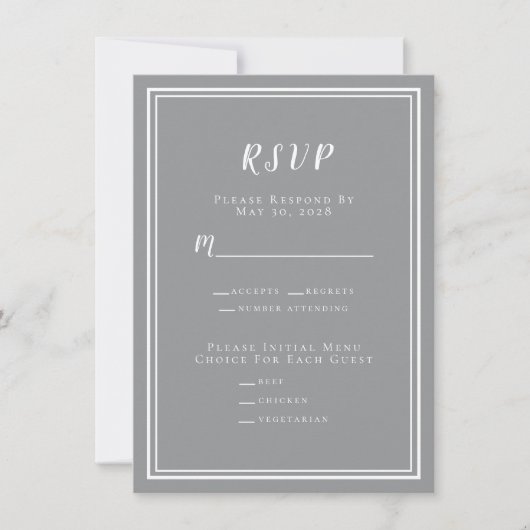 Minimalistische moderne grijze chic bruiloft RSVP (Voorkant)