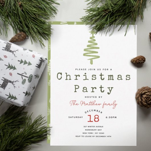 Minimalistische moderne groene typemachine kerstbo kaart