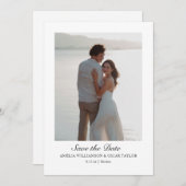 Minimalistische moderne grote foto klassiek script save the date (Voorkant / Achterkant)