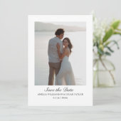 Minimalistische moderne grote foto klassieke scrip save the date (Staand voorkant)