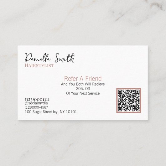 Minimalistische moderne Haarstylist QR-codeverwijz Visitekaartje (Achterkant)