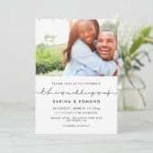 Minimalistische moderne handgeschreven trouwfoto kaart (Staand voorkant)