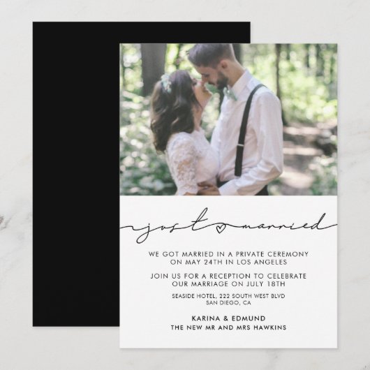 Minimalistische moderne handgeschreven trouwkaart kaart (Voorkant / Achterkant)