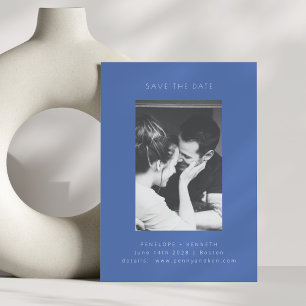 Minimalistische Moderne Heldere Kobalt Blauwe Foto Save The Date