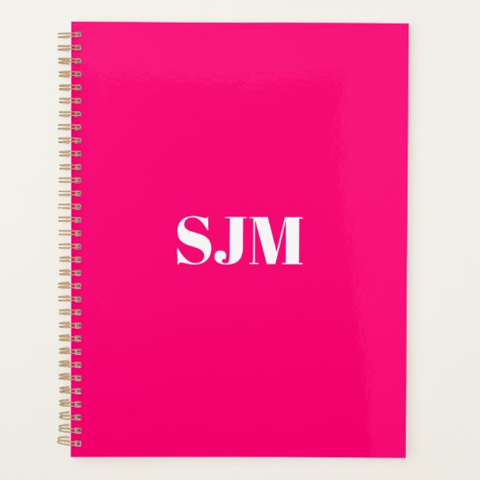 Minimalistische moderne hot roze monogram initiale planner (Voorkant)