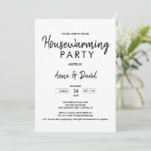 Minimalistische moderne housewarming party zwart e kaart (Staand voorkant)