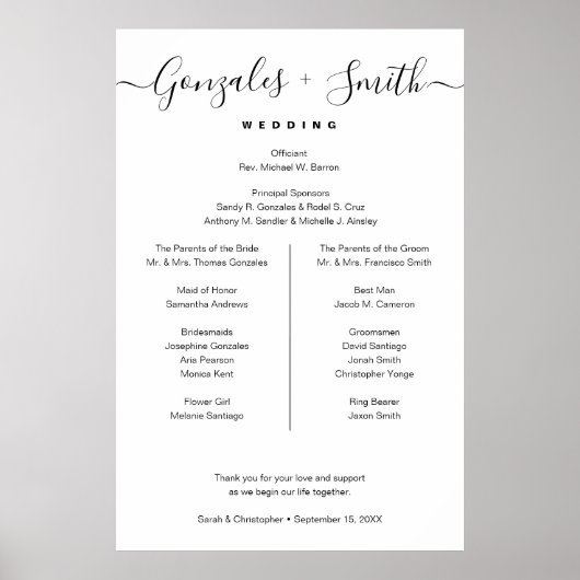 Minimalistische moderne huwelijksfeest welkomstbor poster (Voorkant)