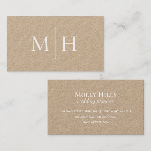 Minimalistische moderne Initialen Monogram Kraft Visitekaartje (Voorkant / Achterkant)