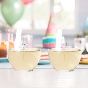 Minimalistische moderne inline monogram bruiloft wijnglas zonder voet