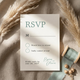 Minimalistische moderne ivoor & saliegroene trouw- RSVP kaartje