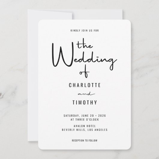 Minimalistische moderne kalligrafie All-in-One Wed Kaart (Voorkant)