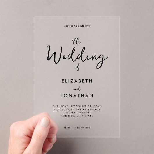 Minimalistische moderne kalligrafie bruiloft acryl uitnodigingen (Insitu (Draagbaar))