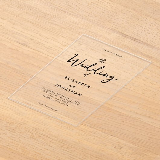 Minimalistische moderne kalligrafie bruiloft acryl uitnodigingen (Laagn)