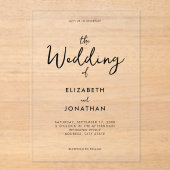 Minimalistische moderne kalligrafie bruiloft acryl uitnodigingen (Voorkant)