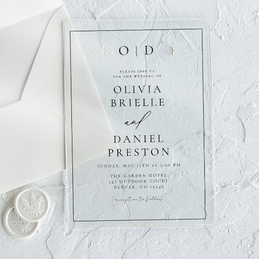 Minimalistische moderne kalligrafie bruiloft acryl uitnodigingen