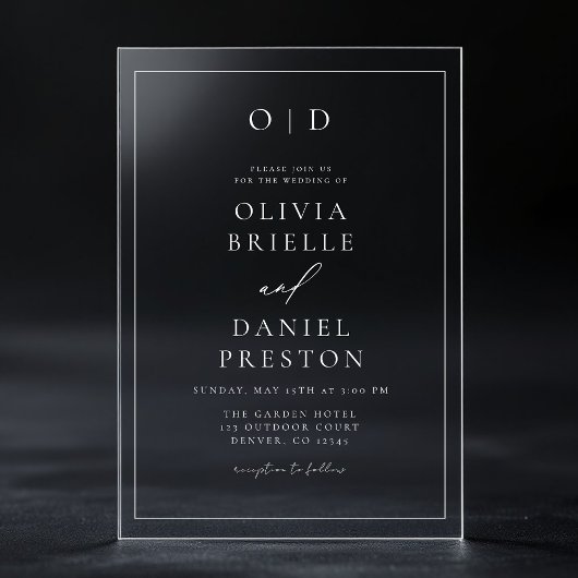 Minimalistische moderne kalligrafie bruiloft acryl uitnodigingen