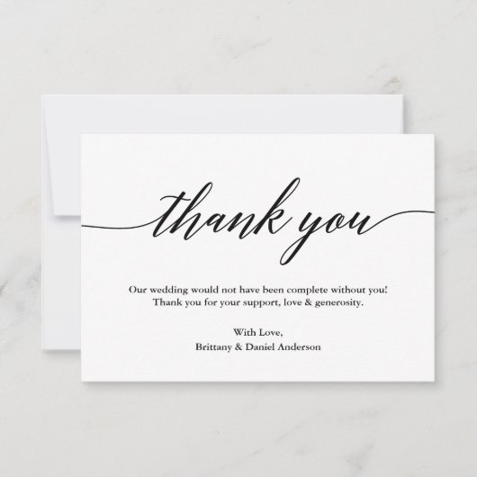 Minimalistische moderne kalligrafie bruiloft bedankkaart (Voorkant)