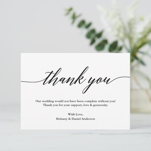 Minimalistische moderne kalligrafie bruiloft bedankkaart (Staand voorkant)