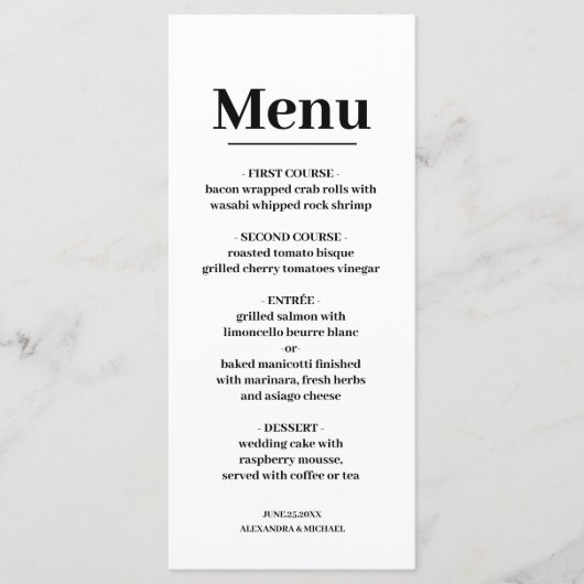 Minimalistische moderne kalligrafie bruiloft menu (Voorkant)