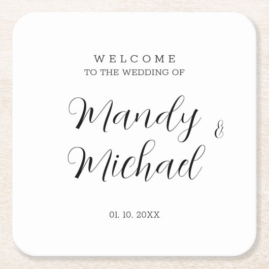 Minimalistische moderne kalligrafie bruiloft welko kartonnen onderzetters (Voorkant)