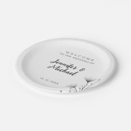 Minimalistische moderne kalligrafie bruiloft welko papieren bordje (Gekanteld)